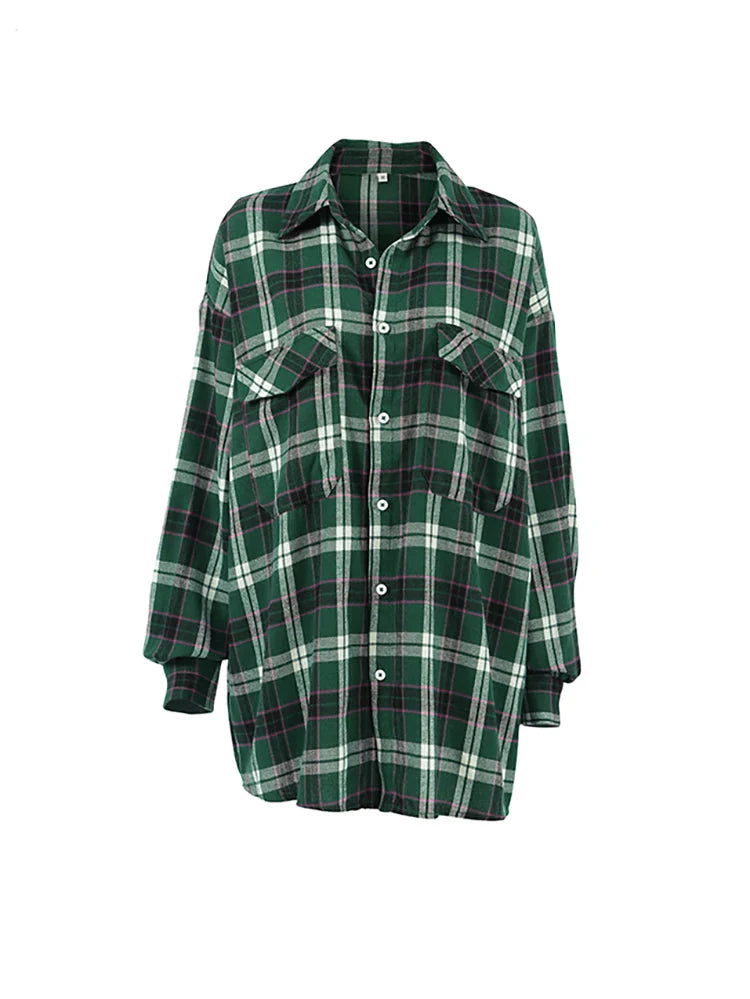 VILZSTUDIOS Women's Green Plaid Flannel Shirt