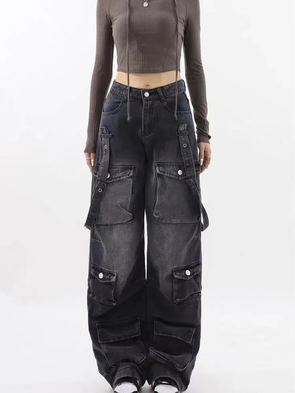 Retro-Cargojeans mit weitem Bein und Camouflage-Muster
