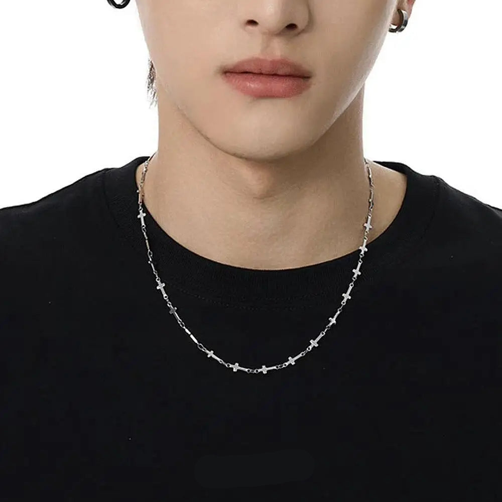 VILZSTUDIOS Men Bold Cross Chain Punk Necklace