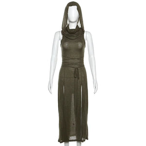 VILZSTUDIOS Gothic Sleeveless Ruffles Mesh Midi Dress