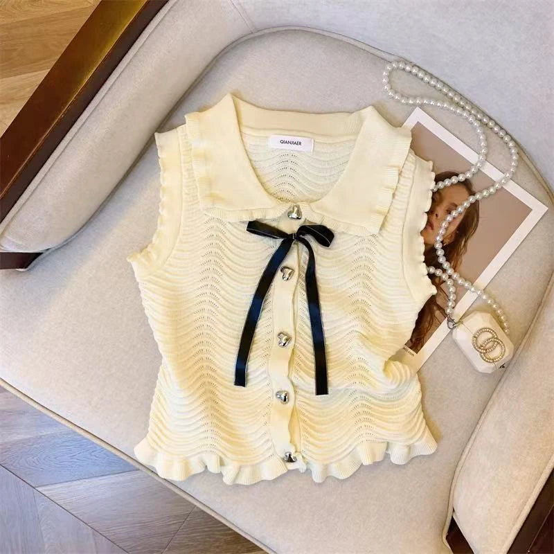 VILZSTUDIOS Sleeveless Heart Button Knit Sweater
