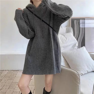 VILZSTUDIOS Cozy Wool Knitted Hooded Mini Dress