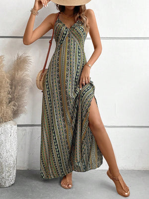 VILZSTUDIOS Boho Frill Trim Backless Split Dress