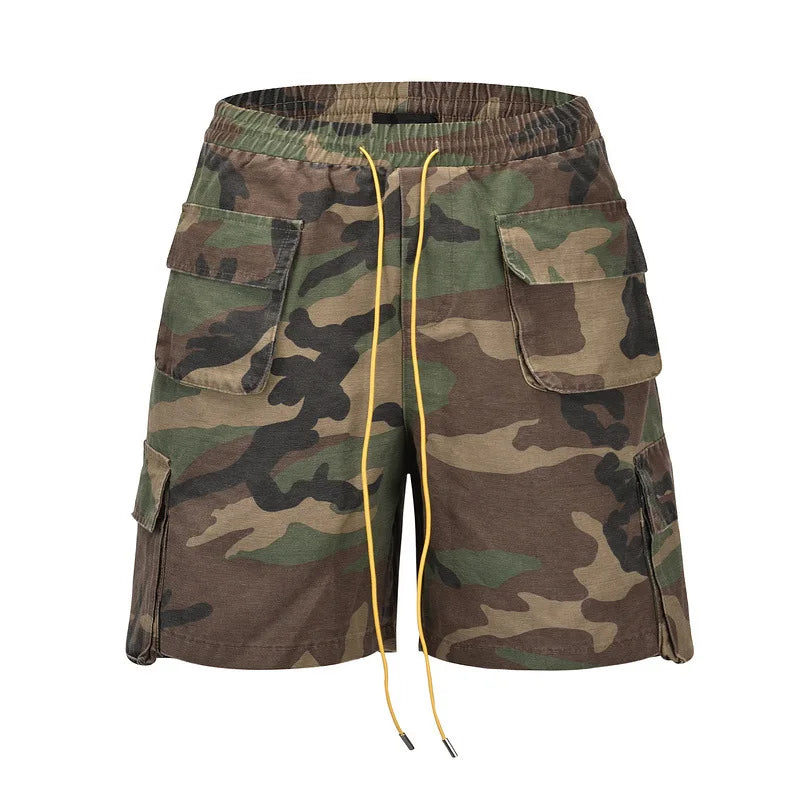 VILZSTUDIOS Vintage Camouflage Casual Loose Drawstring Shorts