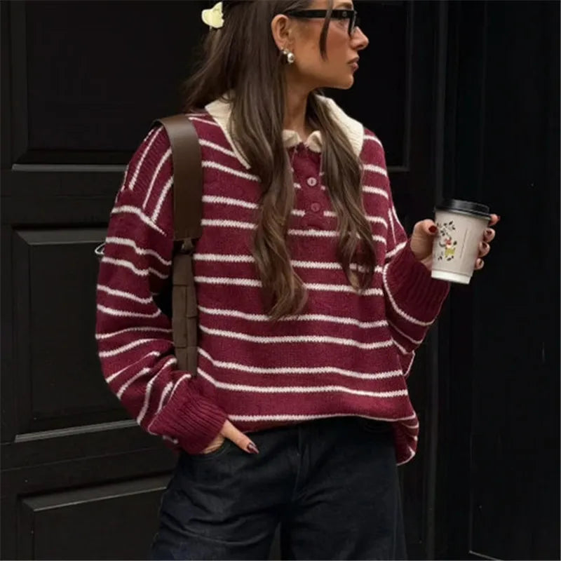 VILZSTUDIOS Vintage Striped Oversized Knit Sweater