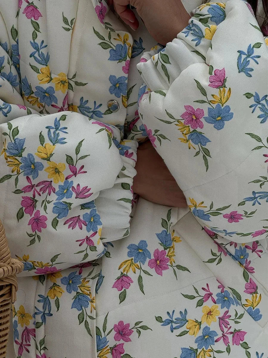 VILZSTUDIOS Cozy Floral Print Oversized Puffer Jacket