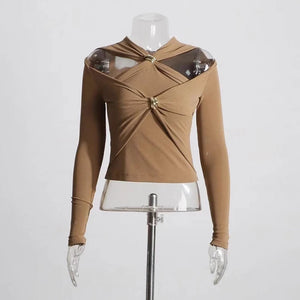 VILZSTUDIOS Sexy Slim Cut Out Long Sleeve Top