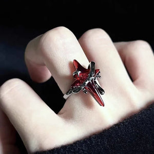 VILZSTUDIOS Dark Red Cross Star Stone Ring