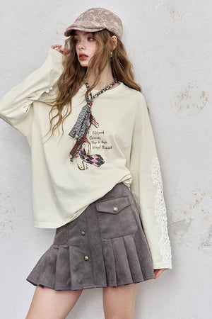 VILZSTUDIOS Cozy Loose Fit Rabbit Print Long Sleeve Top