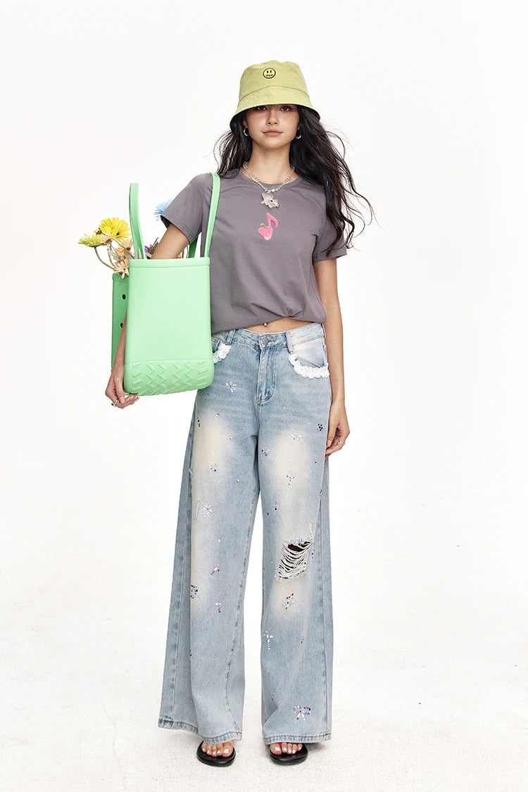 VILZSTUDIOS Diamond Lace Wide Leg Jeans