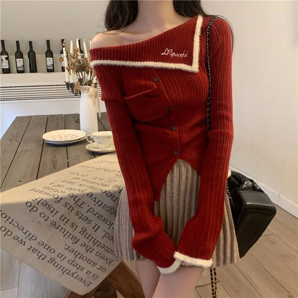Christmas Off Shoulder Red Sweater