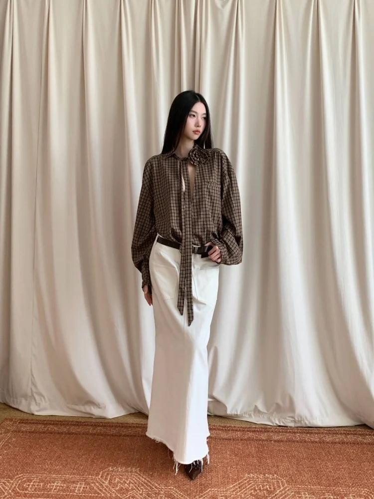 VILZSTUDIOS Brown Plaid Oversized Shirt