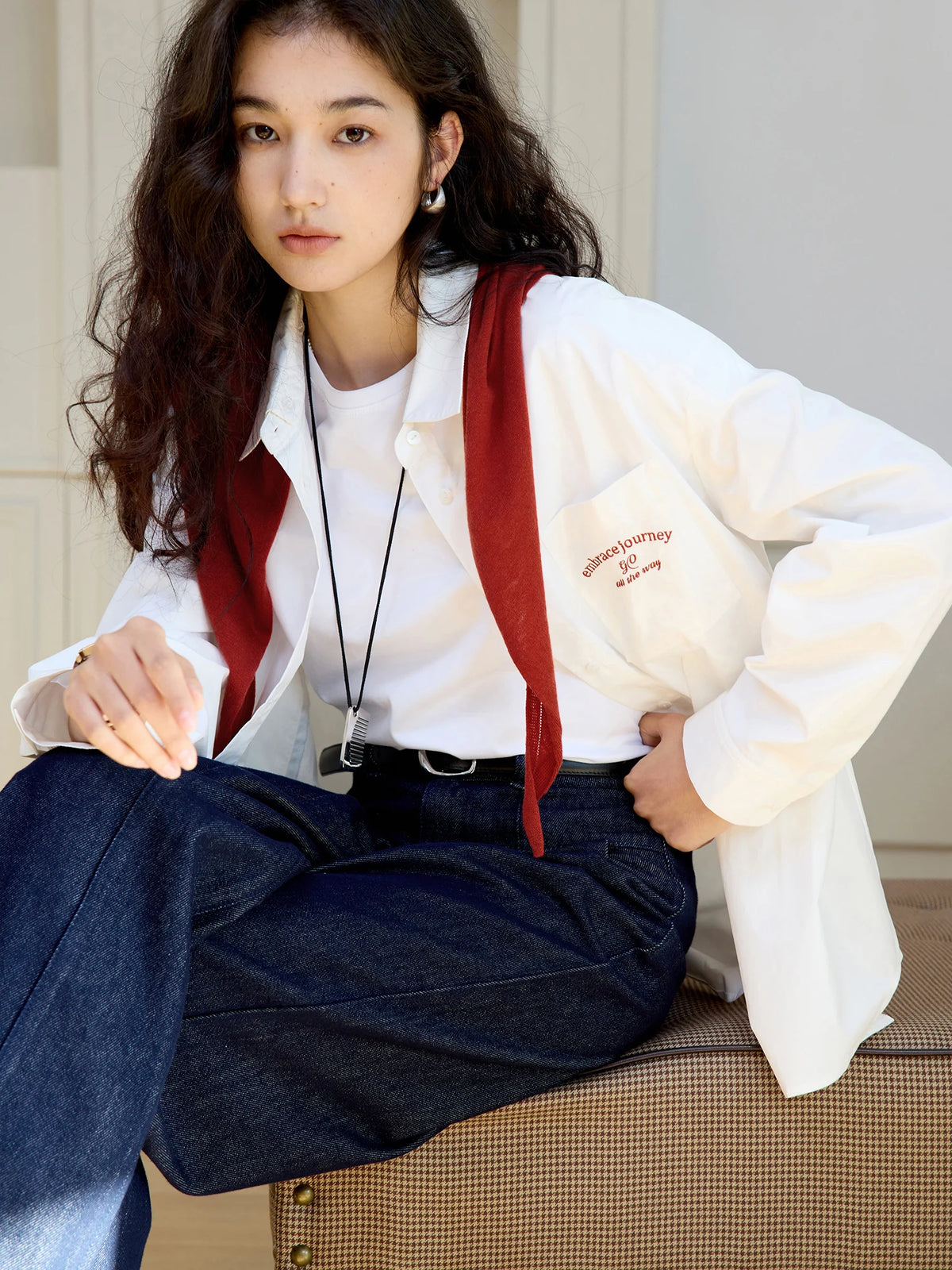 VILZSTUDIOS Blocked Shawl Casual Shirt