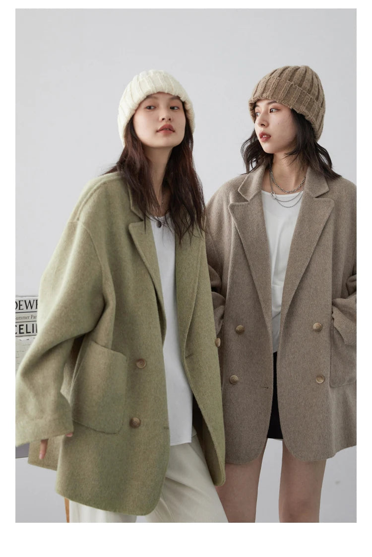 VILZSTUDIOS Chic Woolen Double Breasted Coat