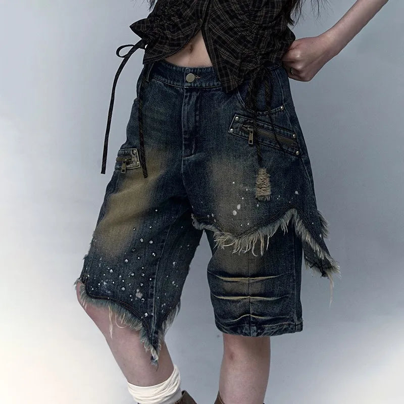 VILZSTUDIOS Vintage Grunge Aesthetic Distressed Denim Jeans