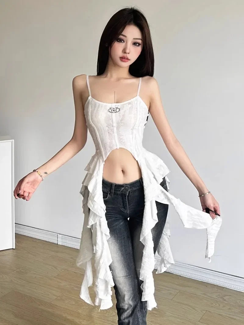 VILZSTUDIOS Ruched Satin Corset Crop Top