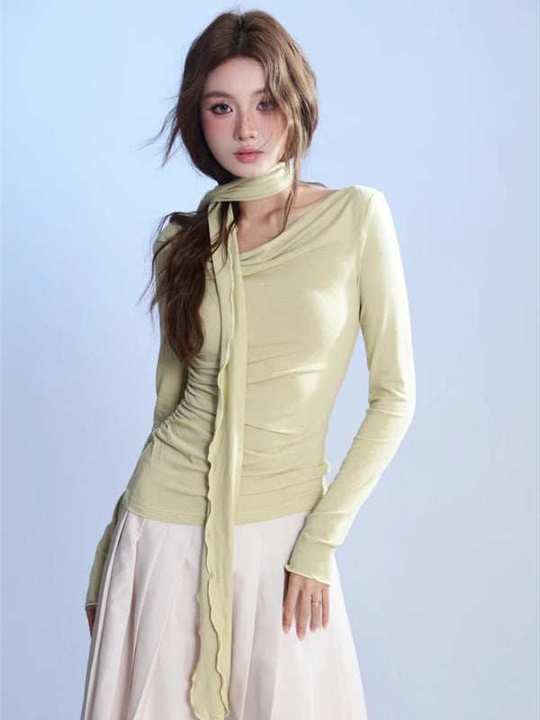 Mint Green Round Neck Long Sleeve Top