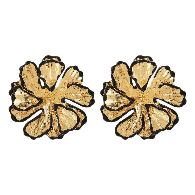 VILZSTUDIOS Exaggerated Punk Edged Gold Flower Earrings