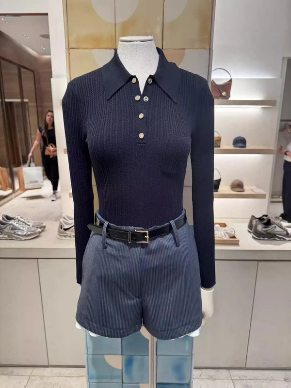 Dark Blue Button Up Slim Sweater