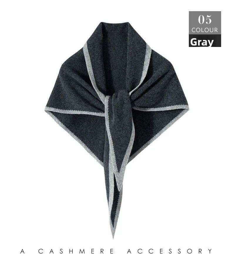 VILZSTUDIOS Imitation Cashmere Color Blocked Knitted Triangle Scarf Versatile Comfortable Soft Neck Protecting Thickened  Warm Shawl Scarf