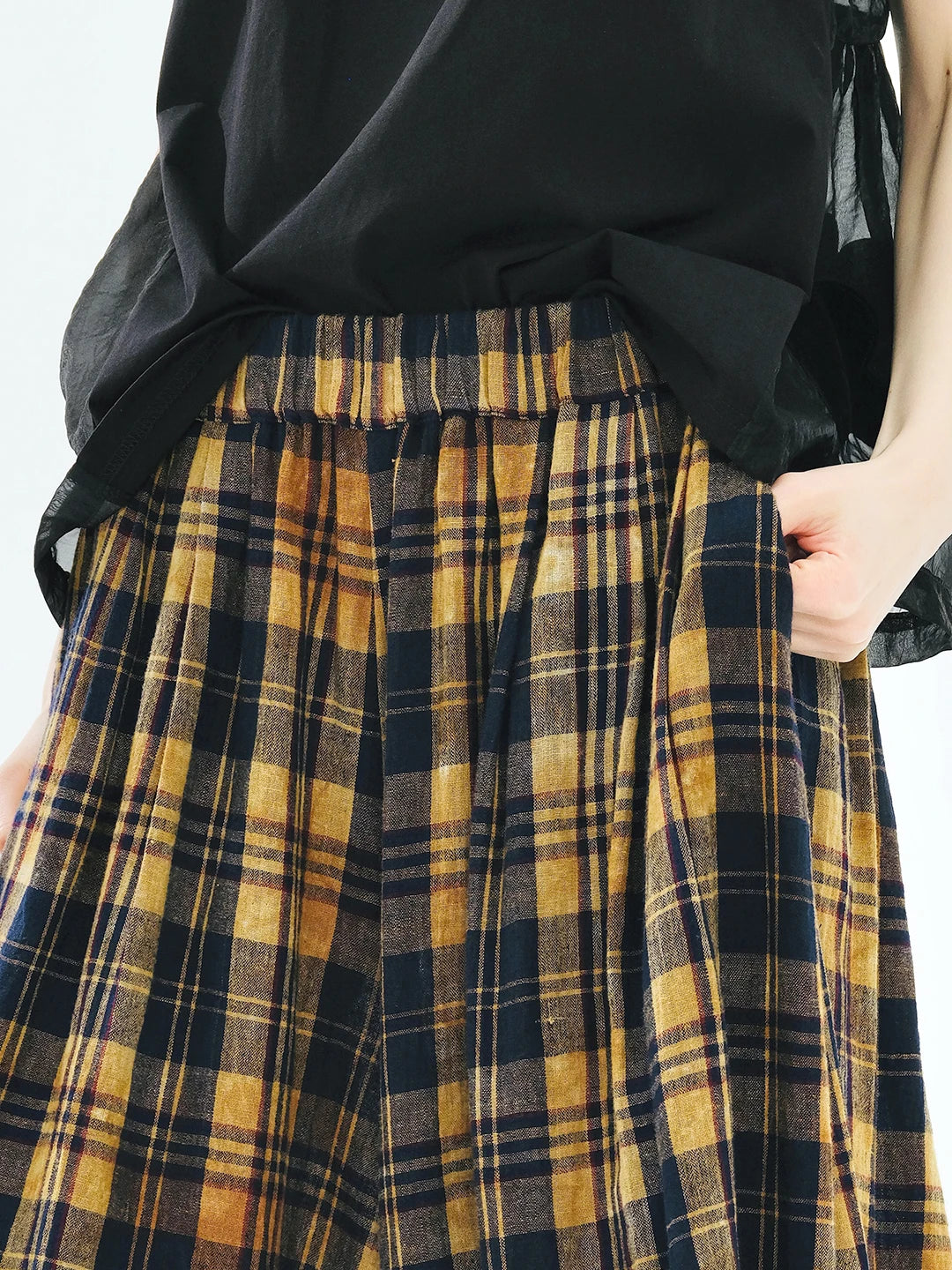 VILZSTUDIOS Yellow Black Checkered Elastic Waist Pants