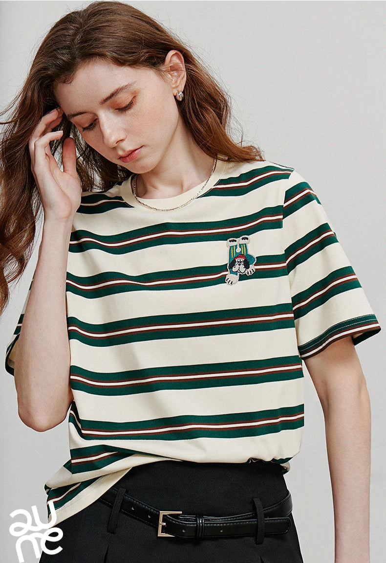VILZSTUDIOS Striped Summer Cotton Women T-Shirt