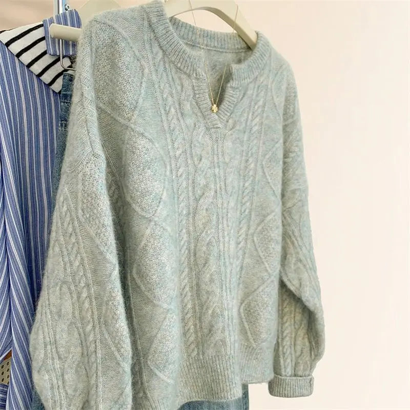 VILZSTUDIOS Cozy Loose Fit V-Neck Sweater