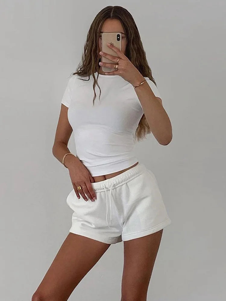 VILZSTUDIOS Solid Casual Cropped Short Sleeve T-Shirt