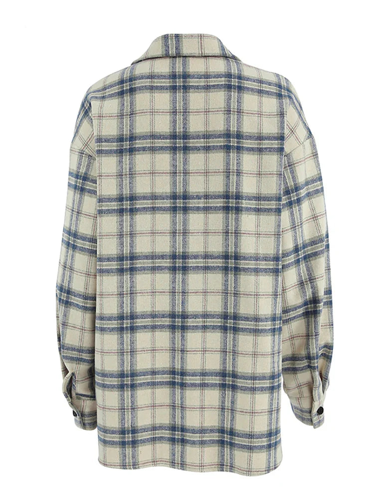 VILZSTUDIOS Oversized Plaid Women's Turn Down Shirt