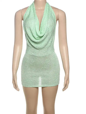 VILZSTUDIOS Yellow Glitter Sequin Halter V-Neck Dress