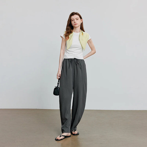 Elastic Waist Curved Split Casual Pants