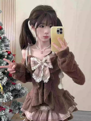 VILZSTUDIOS Sweet Lolita Bow Plaid Skirt