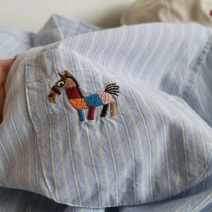 VILZSTUDIOS Cool Cartoon Embroidery Striped Shirt