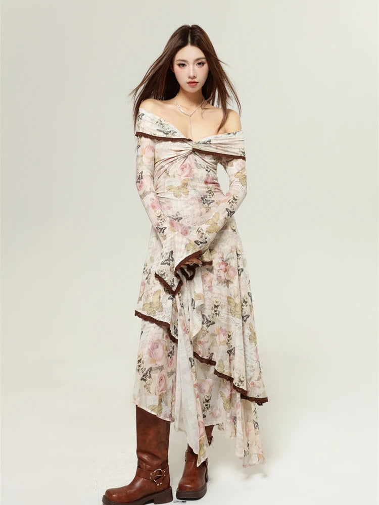 VILZSTUDIOS Elegant Floral Off-Shoulder Party Dress