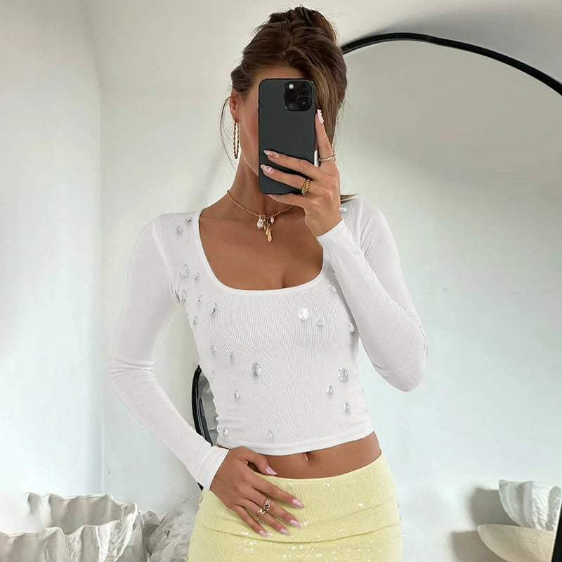 VILZSTUDIOS Sexy Square Collar Long Sleeve Top