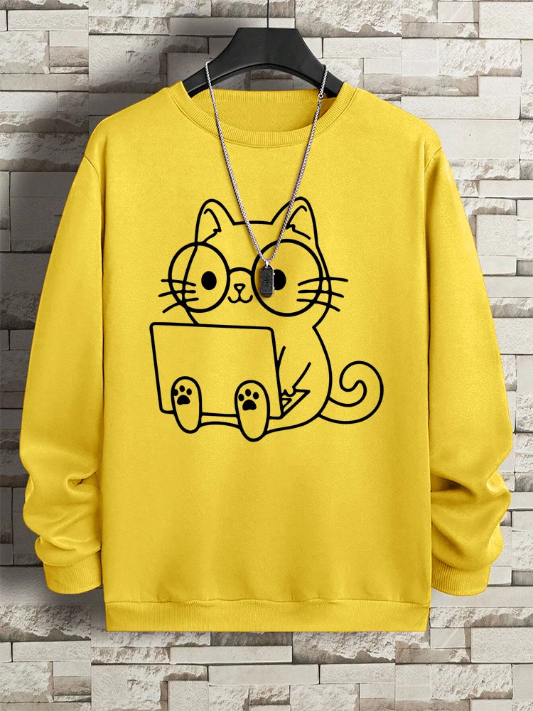 VILZSTUDIOS Nerdy Cat Print Loose Long Sleeve Top