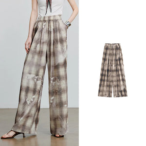 VILZSTUDIOS Plaid Wide Leg Casual Pants