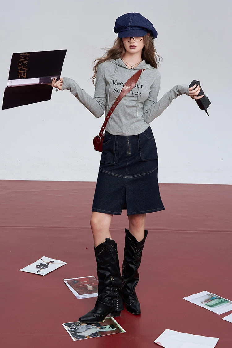 VILZSTUDIOS Retro Denim Fishtail Mini Skirt