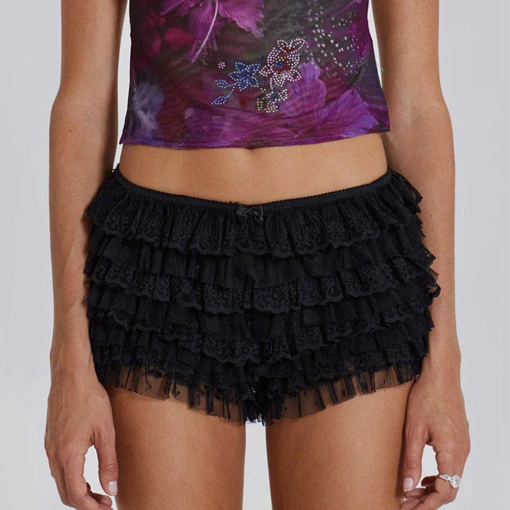 VILZSTUDIOS Lace Layered Ruffled Shorts