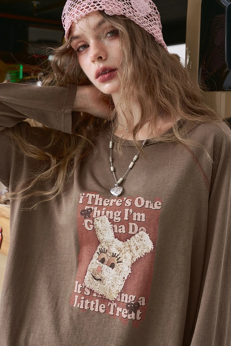 VILZSTUDIOS Casual Bunny Girl Print Long Sleeve Top