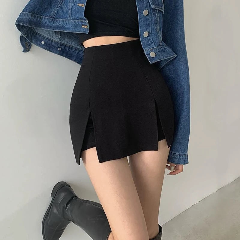VILZSTUDIOS Black Sexy Split Shorts Skirt Pants