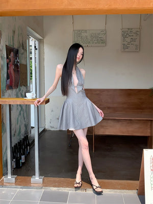 VILZSTUDIOS Backless Halter Neck Polka Dot Dresses