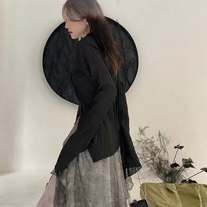 VILZSTUDIOS Gothic Black Irregular Designer Blouse Shirt