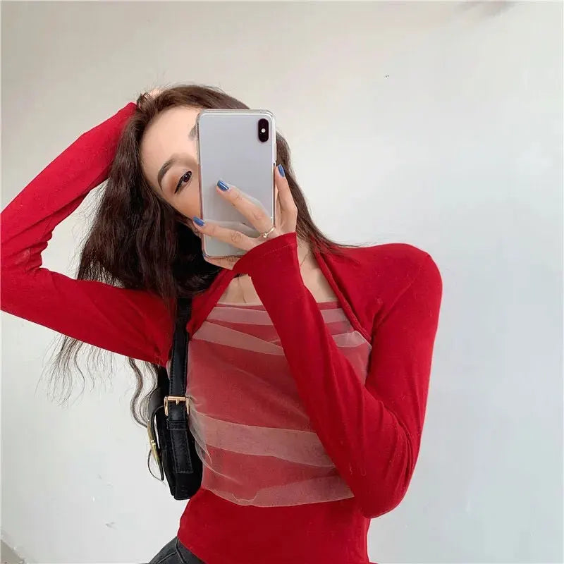 VILZSTUDIOS Slim Fit Mesh Long Sleeve Top