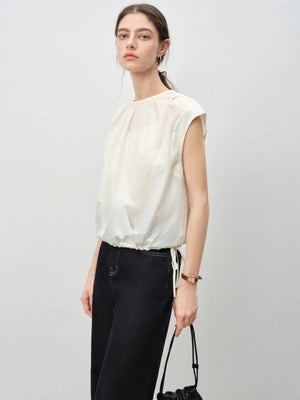 VILZSTUDIOS Luxury French Inspired Sleeveless Satin Blouse