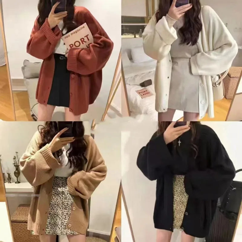 VILZSTUDIOS Cozy Loose Knitted V-Neck Cardigan