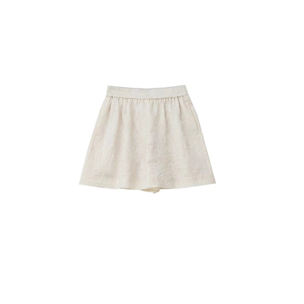VILZSTUDIOS Elegant Chinese Style Embroidered Blouse Shorts