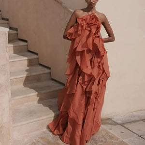 VILZSTUDIOS Elegant Handmade Ruffle Y2K Neck Dress