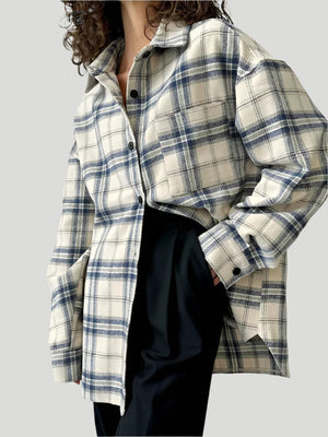 VILZSTUDIOS Oversized Plaid Women's Turn Down Shirt