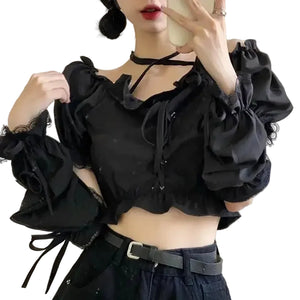 VILZSTUDIOS Gothic Style Removable Sleeve Crop Top
